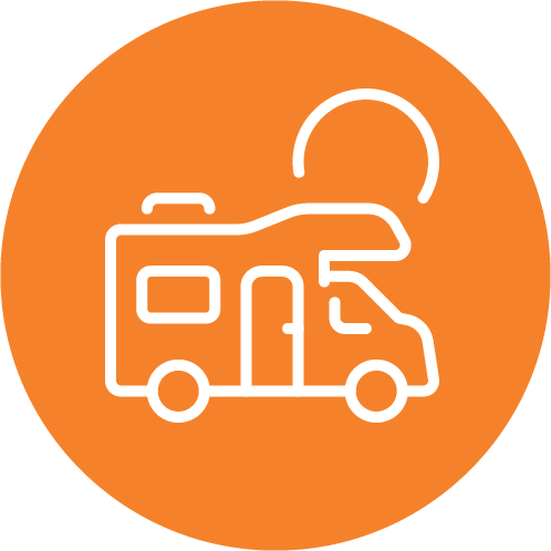 Owner icon of orange circle with caravan 